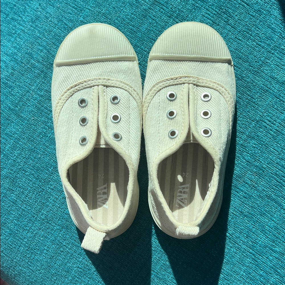 Zara Beige Canvas Slip-On Shoes